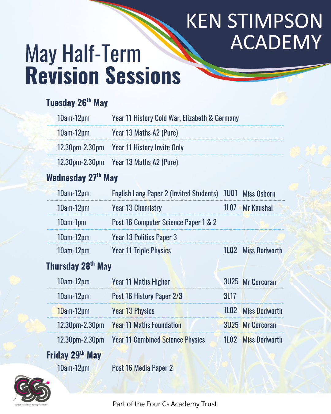 May half-term Revision Timetable