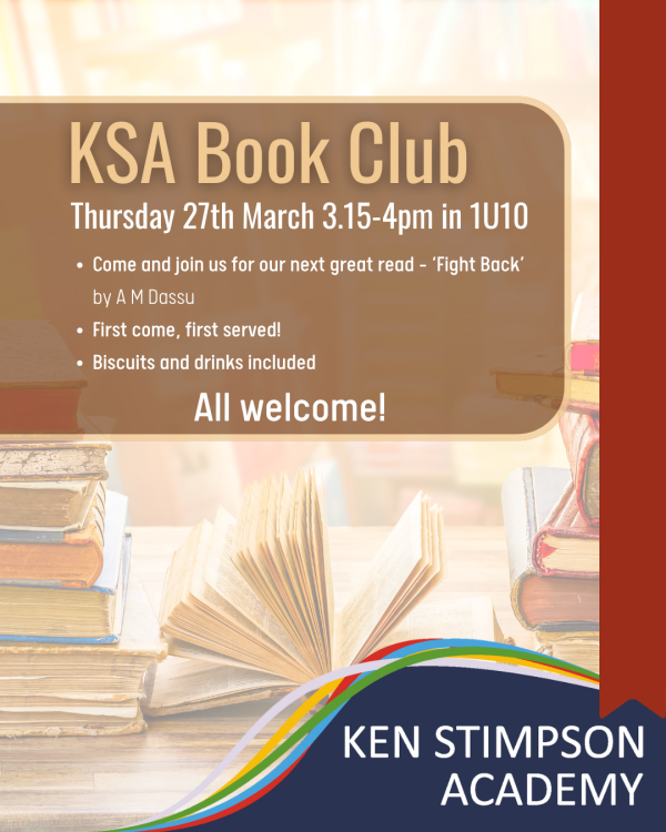 The KSA Book Club Graphic giving the details from above about the book club