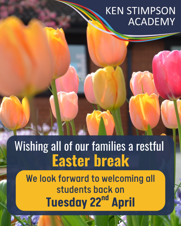 Photo of tulips outside of block 1 with the same text as the description of this post