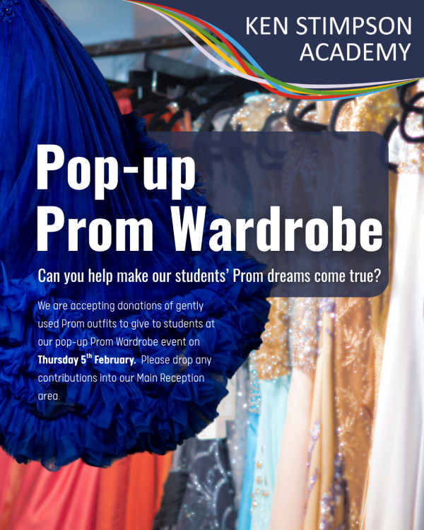 Graphic featuring photos of prom dresses on a rail with the text from the description