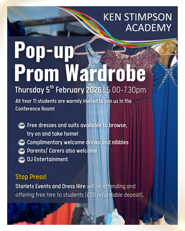 Information about our Pop-up Prom Wardrobe given in graphic form but the same as the caption text.
