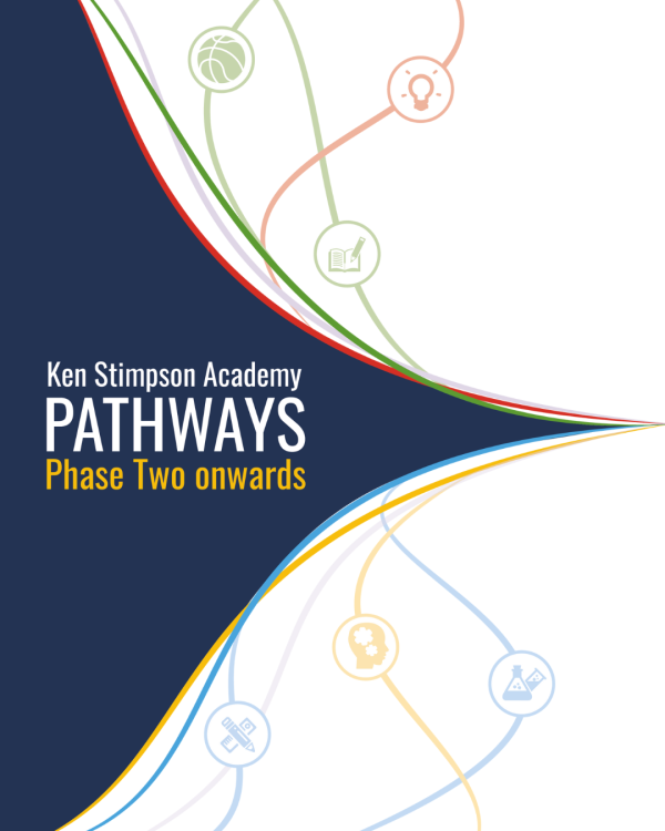 Graphic showing the various pathways with the text Ken Stimpson Academy Pathways Phase Two Onwards