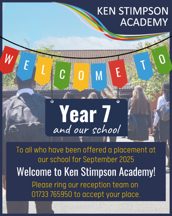 Welcome message to Year 7 students.  The image shows a banner with the message Welcome to Year 7 and our school.  The text on the image reads the same as the description text.